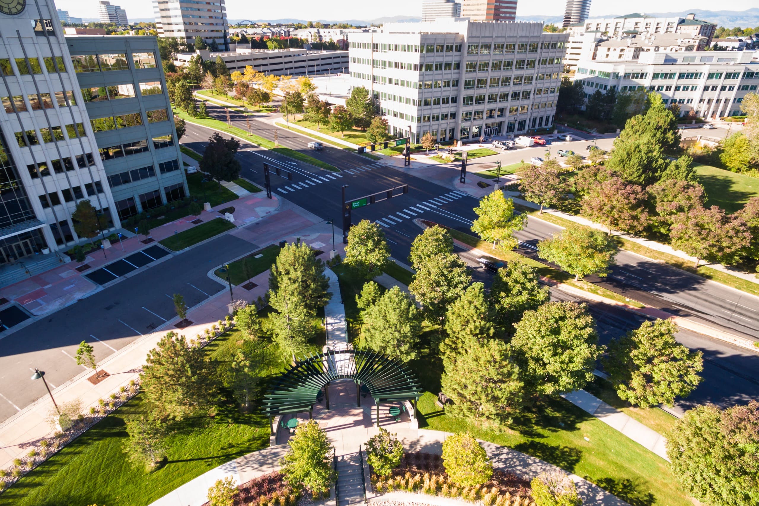 Aerial view of office buildings in Denver Tech Center